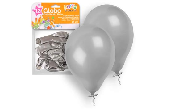 imagen de BOLSA 12 GLOBOS PLATA METALIZADO 23 CM